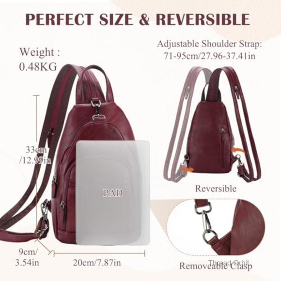 Anti-Theft Convertible Sling Backpack, PU Leather, Multi-Pocket Daypack main image 6